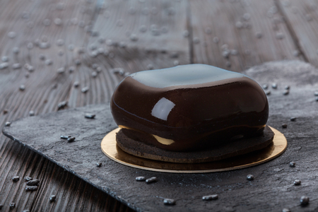 French mousse cake covered with mirror glazeの写真素材