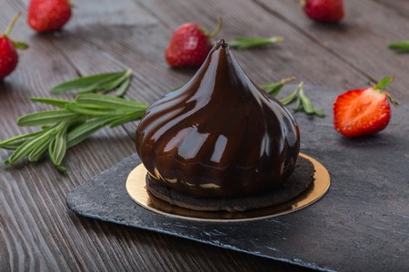French mousse cake covered with mirror glazeの写真素材
