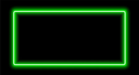 Neon rectangle frame with green light on black background. Vector illustration.のイラスト素材