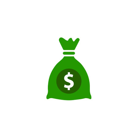 Money bag icon in flat style. Dollar cash vector illustration on white isolated background. Money bag business concept.のイラスト素材