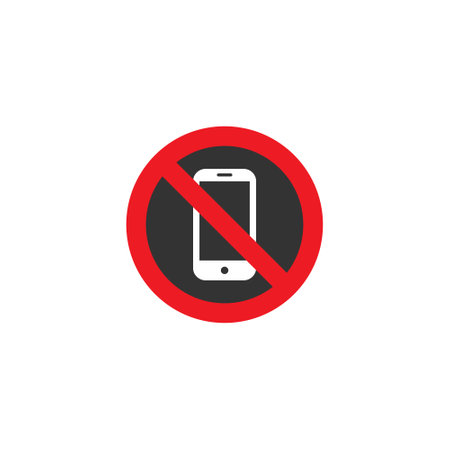 No phone icon in flat style. Cellphone prohibited vector illustration on white isolated background. Phone prohibition business concept.のイラスト素材