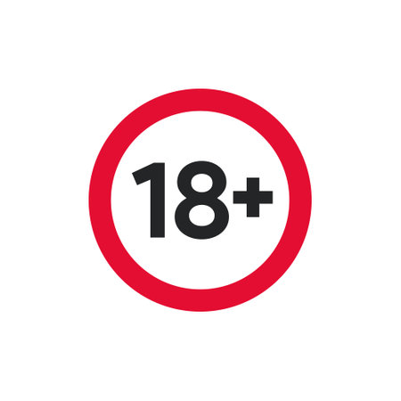 18 plus years icon in flat style. Age restriction vector illustration on white isolated background. Age restriction business concept.のイラスト素材