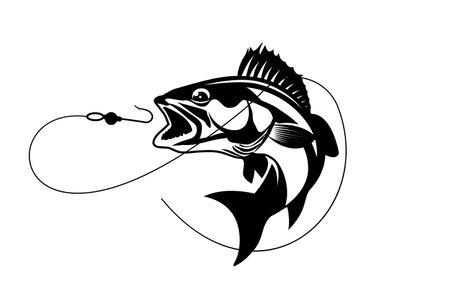 Illustration of a big fish with a hook on a white backgroundのイラスト素材