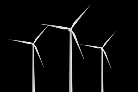 Wind turbines isolated on black background. Alternative energy source. 3D rendering.のイラスト素材