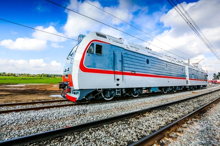 modern Russian locomotive goes in country area