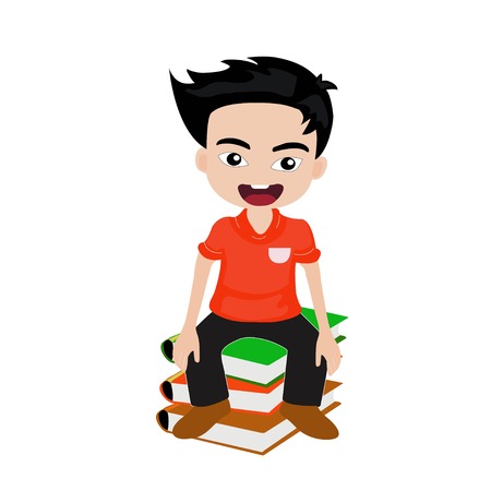 Kids Sitting on Piles of Booksのイラスト素材