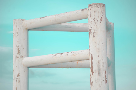 A look at sea through the metal constructionの写真素材