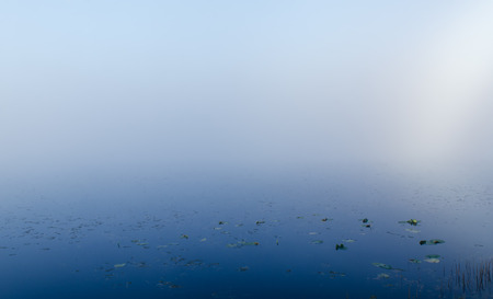 A light fog adds character to a flat lakeの写真素材
