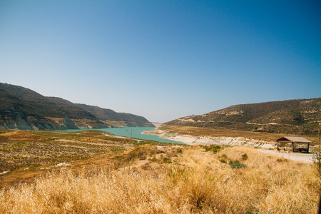 Alassa water dam in Cyprusの写真素材
