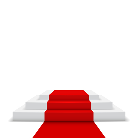 Round stage podium, pedestal for Award Ceremony. White podium with red carpet. Vector illustration, eps 10.のイラスト素材
