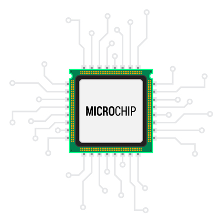 Integrated Microprocessor concept.Microchip Icon. CPU (Central Processing Unit). Vector illustration.のイラスト素材