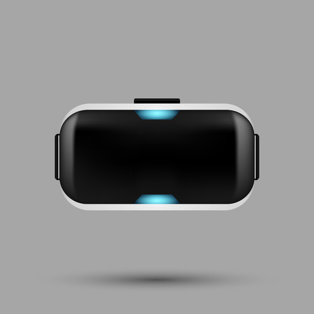 White realistic VR virtual reality glasses with the blue power indicator. VR gaming headset illustration for apps, ads and websites. Vector illustrationのイラスト素材