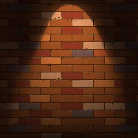 Brick wall texture with beam lamp in a cartoon style. Vector illustration, eps10.のイラスト素材