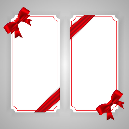 Vertical template banner with red ribbon and a bow. Vectorのイラスト素材