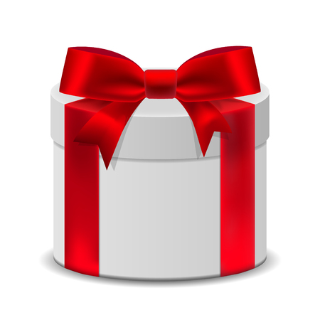 3D Gift box with a red ribbon for Birthday celebration, Christmas, Valentines, party and anniversary on white background.のイラスト素材