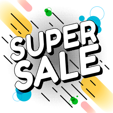 Sale comic text. Art cartoon design. Style retro. Super sale template. Sale and discounts. Vector illustration.のイラスト素材