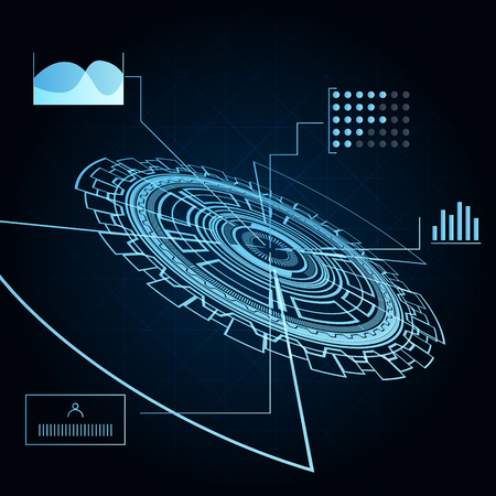 Abstract vector illuminated shape of particles array. Futuristic vector illustration. HUD element. Technology digital splash or explosion conceptのイラスト素材
