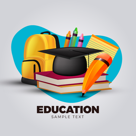3d Education concept with school backpack and learning symbols vector illustrationのイラスト素材