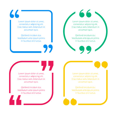 Quote box frame. Mention text frames, remark speech bubble and sentences quotes words boxes. Texting quote speech citation commas box web reference vector isolated icons setのイラスト素材