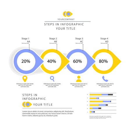 Set of statistics or strategy concept infographic charts. Business diagrams for presentation slide templates. For corporate report, advertising, banner and brochure designのイラスト素材