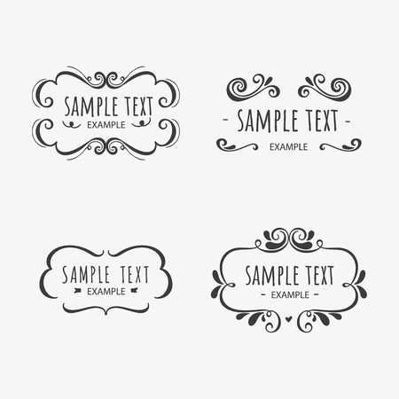 vintage swirl black and white elegant frames set isolated cartoon flat vector illustrations on white background. Ancient frameworks for photo.のイラスト素材