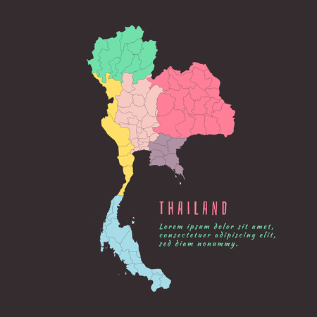 Thailand country map infographic colored vector template with regions and pointer marksのイラスト素材