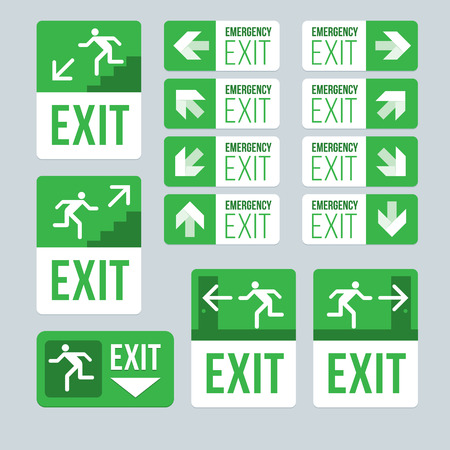 Collection of Emergency fire exit sign show the way to escape.のイラスト素材