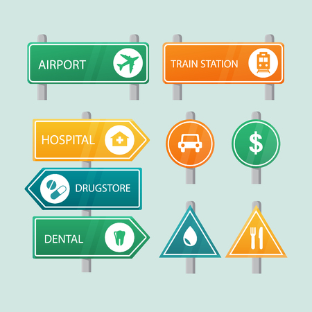 Set of road signs isolated on transparent background.のイラスト素材