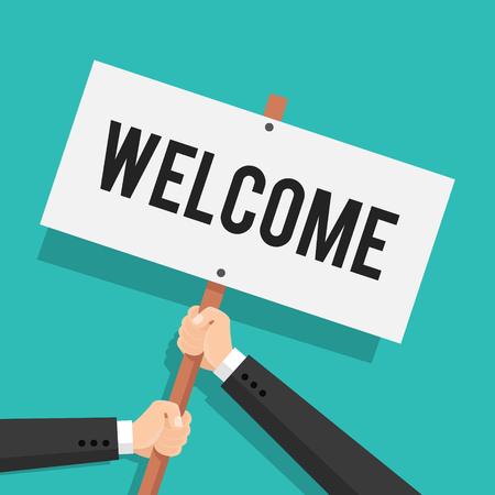 Businessman holding welcome sign, vector のイラスト素材