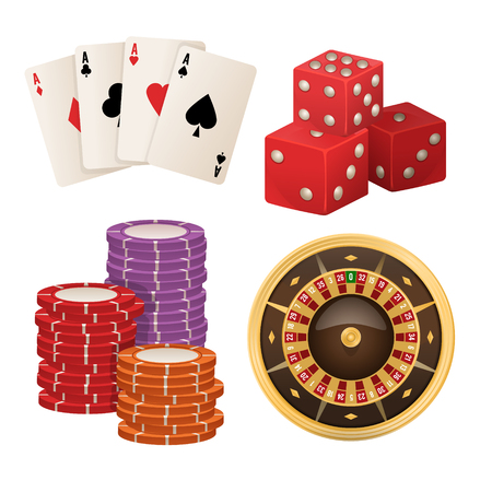 Playing Cards and Poker Chips Fly Casino Concept on a Light Background. Vector illustrationのイラスト素材