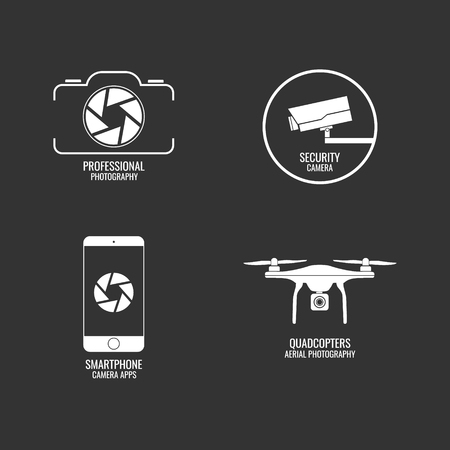 set icons of phone, camera, quadcopter and surveillance cameraのイラスト素材