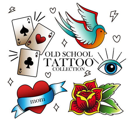 set icons old school tattooのイラスト素材