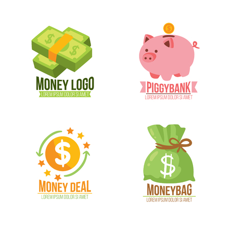 Set logo Money bag icon, money bag flat simple cartoon illustration. Vector illustration.のイラスト素材