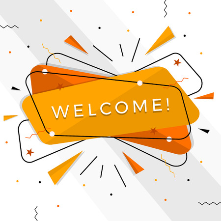 Welcome Banner, speech bubble, poster and sticker concept, memphis geometric style with text welcome. Icon message welcome cloud talk for banner, poster, web. White background. Vector Illustrationのイラスト素材