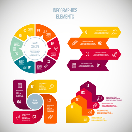Infographic Elements Collection - Business Vector Illustration in flat design style for presentation, booklet, website etc. Big set of Infographics.のイラスト素材