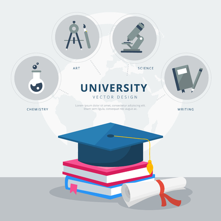 Elements of student life, university vector illustrationのイラスト素材