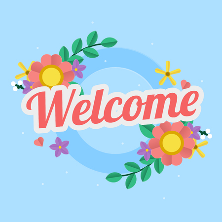 Welcome. Greeting card, banner, poster and sticker concept, web banner. Vector Illustrationのイラスト素材