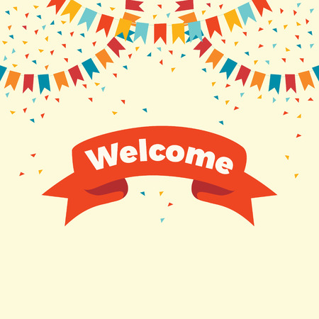 Welcome. Greeting card, banner, poster and sticker concept, web banner. Vector Illustrationのイラスト素材
