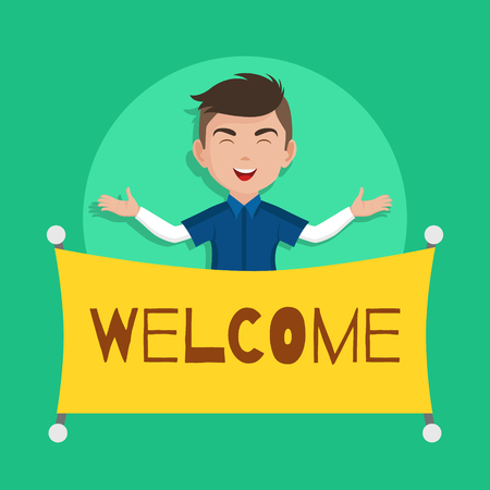 Welcome. Greeting card, banner, poster and sticker concept, web banner. Vector Illustrationのイラスト素材