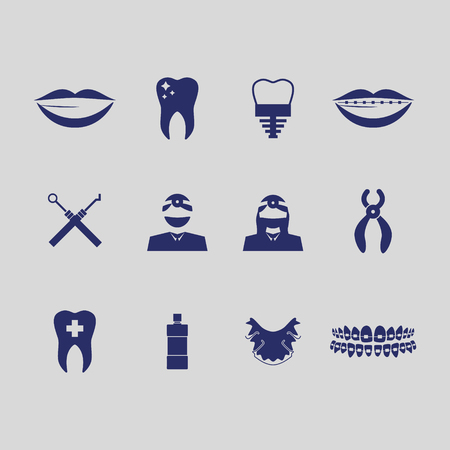 Dental instruments with tooth in circle shape. World Dentist Day Campaign. Vector Illustration isolated on blue background. Great for greeting card, poster and bannerのイラスト素材