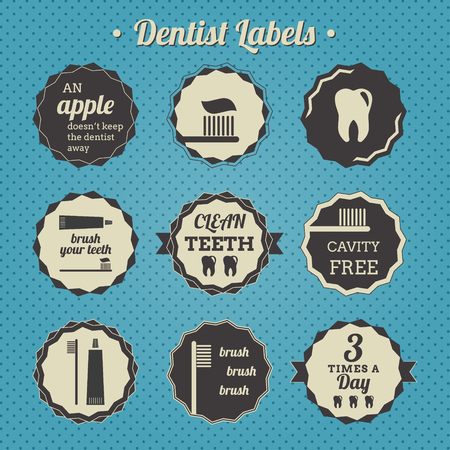 Dental instruments with tooth in circle shape. World Dentist Day Campaign. Vector Illustration isolated on blue background. Great for greeting card, poster and bannerのイラスト素材