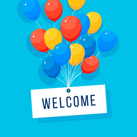 Flat Welcome Home text with Colorful Balloonsのイラスト素材