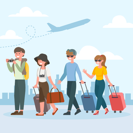 people go on a journey, vector illustrationのイラスト素材