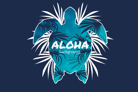 Aloha typography with turtle illustration. Turtle in tattoo style. Isolated vector illustration. Ideal for coloring page, shirt design effect, logo, tattoo and decorationのイラスト素材