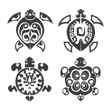 Stylized underwater turtle (tortoise), isolated on white background. Freehand sketch for adult anti stress coloring book page with doodle and zentangle elements.のイラスト素材