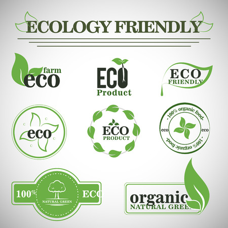 Collection of Green Healthy Organic Natural Eco Bio Food Products Label Stamp.のイラスト素材