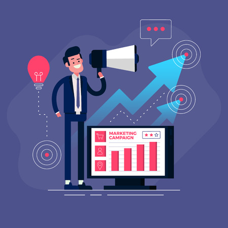 Doodle flat design icon vector illustration concept. Marketing data research.のイラスト素材