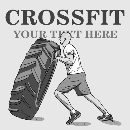 Crossfit concept. Vector silhouettes of people doing fitness and crossfit workouts in many different position. Active and healthy life conceptのイラスト素材