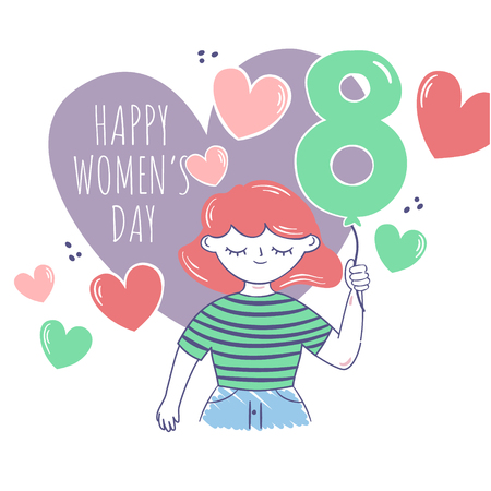 8 march, international women's day. Pretty girls with heart for your designのイラスト素材