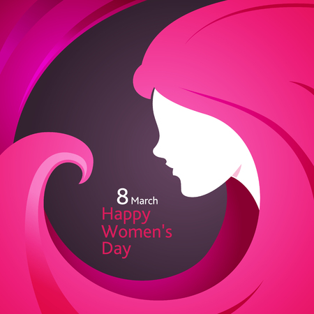 8 March. Womens Day Greeting Card Design with Young Woman Silhouette and Flowerのイラスト素材